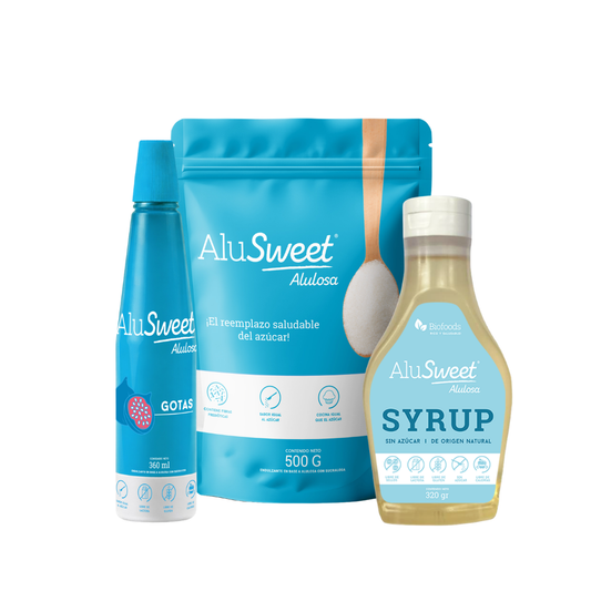 Pack AluSweet Alulosa : Polvo 500g + Gotas 360ml y + Syrup Origina 320g