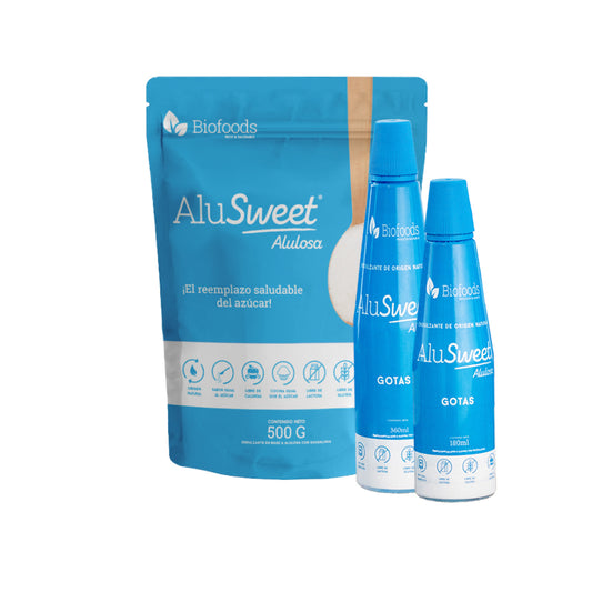 Pack AluSweet Alulosa : Polvo 500g + Gotas 360ml y 180ml